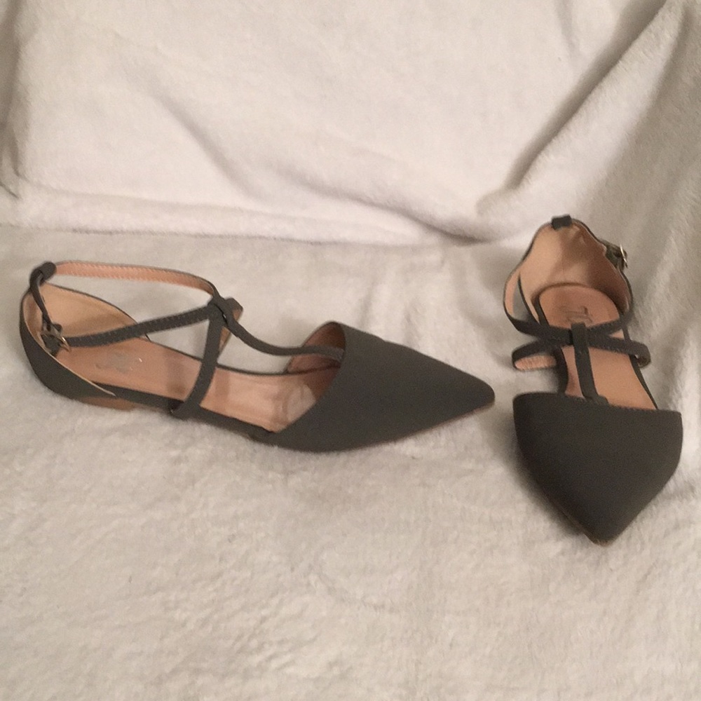 Gray strappy flats